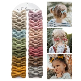 2" Baby Hair Ties with Linen Bows, 28 Pcs Neutral Hair Bow Elastic Hair Bands for Toddler Girls, Small Pigtails Ponytail Holders Hair Accessories for Thick or Thin Hair