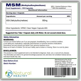 MSM (Methyl Sulfonyl Methane) 120 Capsules 900mg - Vegan Capsule - No Fillings - Pure MSM