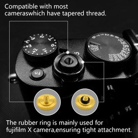 NoirVogel Camera Shutter Button, Upscale and Exquisite Pure Copper Shutter Release Button, Equipped with Rubber Rings (2 Packs - Glossy Gold - Curved-Edge Style)