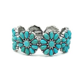 Emulily Turquoise Western Flowers Design Stretch Bracelet Navajo