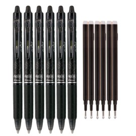 Pilot FriXion Clicker Retractable Erasable Gel Pens, Fine Point, Black Ink, 6-Pack (31460) with 6 Black Ink Refills