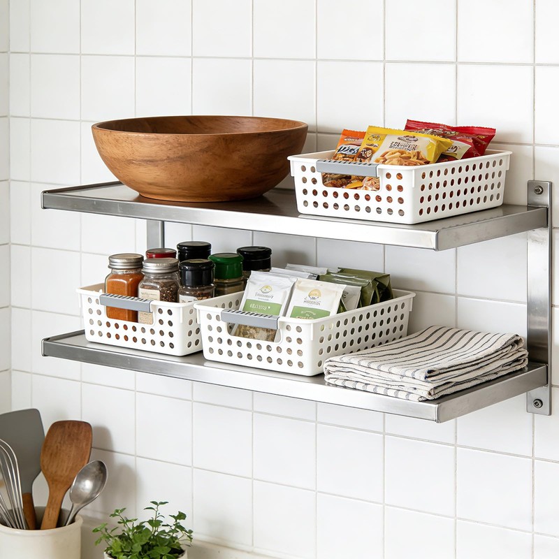 4 Pack Small Plastic Storage Baskets for Organizing, Stackable Bins