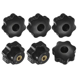 M METERXITY 6-Pack 7 Star Knobs, M6 Female Thread 31mm Seven-Pointed Head Through Hole Clamping Grip Handles for Machinery/Electronic/Woodworking, Brass Screw-On Threaded Knob [Black]