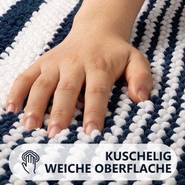 Biscpro Bath Mat Rug Extra Soft and Absorbent Fluffy Striped Chenille,Non Slip Shaggy Bathroom Floor Mat,Machine Washable (Navy Blue, 40 x 60 cm)