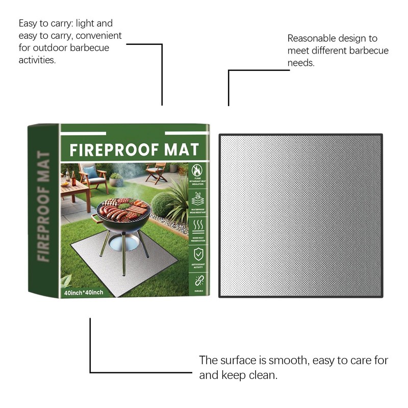 Fire Pit Mat,100x100cm Fi/Reproof Heat Resistant BBQ &Grill Mat for