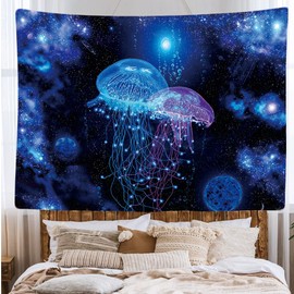 Ulticool - Psychedelic Jellyfish Jellyfish Nature Animals - Tapestry - 200 x 150 cm - Large Tapestry - Poster - Canvas Picture - Accessories for Bedroom Living Room Children's Room