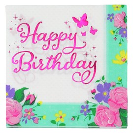 Iconikal Dinner Party Paper Napkins, Happy Birthday Butterfly, 48-Count