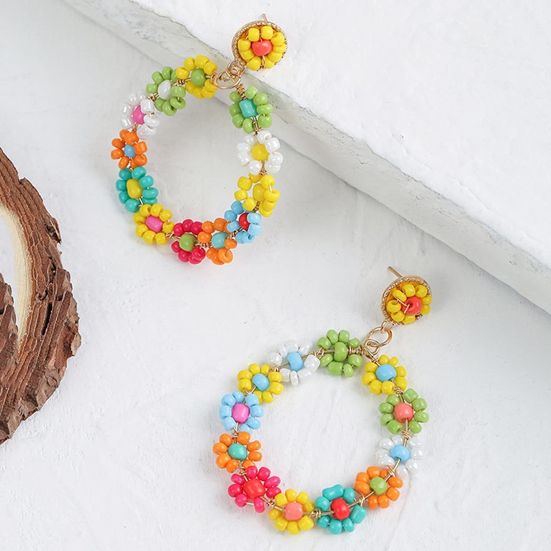 Boho Beaded Hoop Earrings for Women Trendy Boho Jewelry,Bohemian Flower