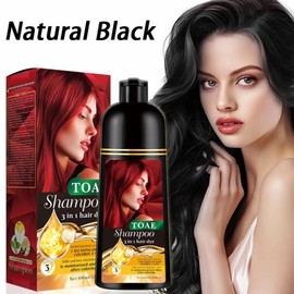 TOAE Hair dye Shampoo 400ML instant Hair Dye Shampoo for Men & Women-3 in 1 Shampoo-Long Lasting-Safe & lt's easy to use at home Haircare - Color: Natural Black, quantity: 1
