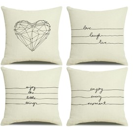 Wycian Beige Linen Cushion Covers Letter Pillow Cases Cushion Covers 50cm x 50cm 4Pc Cushion Cover Love Pillowcase 20 Inch with Zipper Enjoy Every Moment
