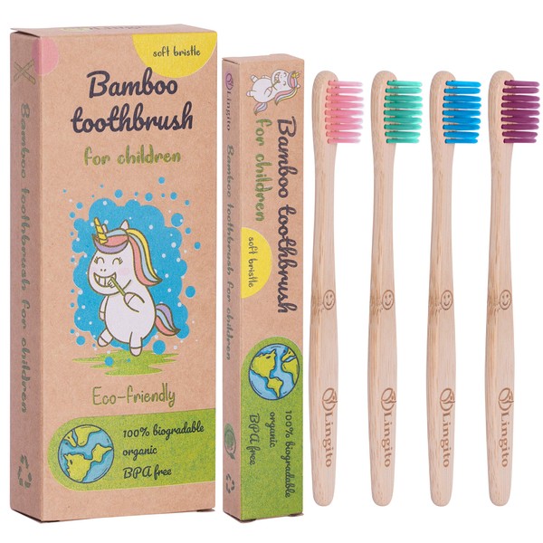 Lingito Natural Bamboo Toothbrushes, BPA Free Soft Bristles, Nature-Friendly, Natural, Organic & Vegan Toothbrush Pack, Individually Packaged (Natural Child Bamboo Toothbrushes)