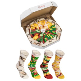 PIZZA SOCKS BOX - MIX Italian Hawaii Wegetarian Pizza - 4 pairs of Funny and NOVELTY Socks, Ideal for GIFT! Original and Unique, Funny Gadget| Cotton Rich Material, SIZE UK 7-11, Made in Europe