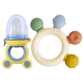 VERALY.MX | Set 2 Mordederas de Silicona para Bebé - Chupón Mordedera para Fruta + Mordedera Texturas Calmantes, Libre de BPA, Seguro y Fácil de Limpiar