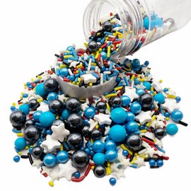 SE Si&Moos Black and Blue Sprinkles Blue and Yellow Sprinkles Red White and Black Soft Jimmy Sprinkles White Star Sprinkles Rainbow Pearl Sprinkles and Jimmy Sprinkles for Decorating Cakes, Cupcakes, Cookies & Desserts 3.17 OZ