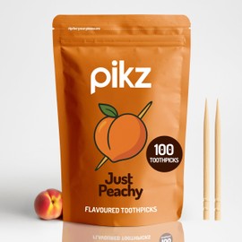 pikz Flavoured Toothpicks – Bold Natural Flavours, Resealable Packs – Fun, Cheeky Tooth Picks – Zero Sugar, Natural Birchwood Toothpicks (100 Toothpick Pack) (100 Toothpicks, Just Peachy)