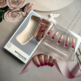 French Tip Press on Nails Coffin Fake Nails with Designs Glossy Purple Nails Press on Acrylic Nails Shiny Square False Nails Full Cover Glue on Nails Glitter Velvet Stick on Nails for Squoval Manicure