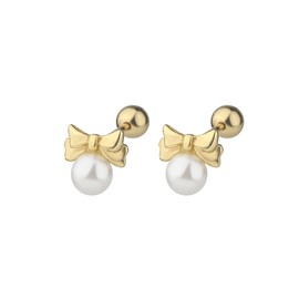 Earrings Bow Pearl Earrings for Women Stud Earrings Pearl Earrings Gold Silver Bow Earrings Huggie Hypoallergenic Earrings Stud Earrings for Women Girls, Stainless Steel
