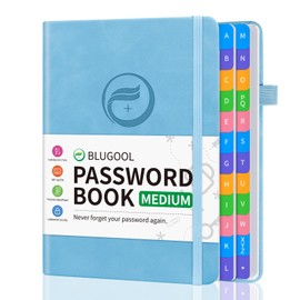 Password Book with Alphabetical Tabs, Password Keeper Book for Seniors, Hardcover Password Notebook for Individual & Colorful Tabs, Password Organizer for Website Logins, 5.3" x 7.7", Blue