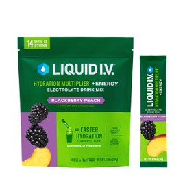 Liquid I.V.® Hydration Multiplier+Energy | Blackberry-Peach | Electrolyte Powder Drink Mix | 3 Pack (42 Servings)