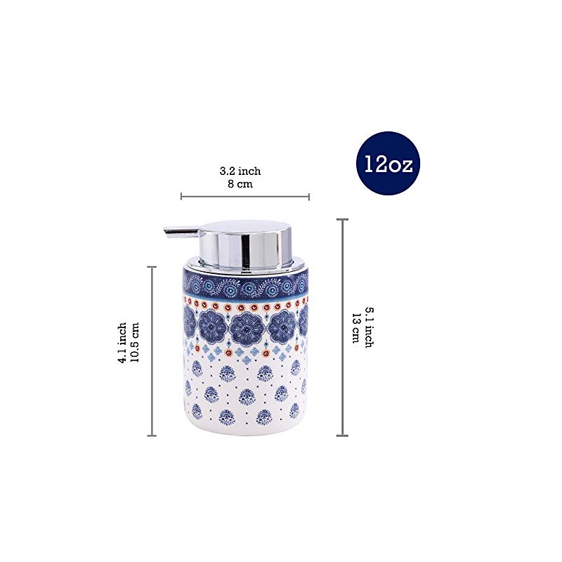 Bico Blue Talavera Ceramic 12oz Soap Dispenser with Removable Pump,