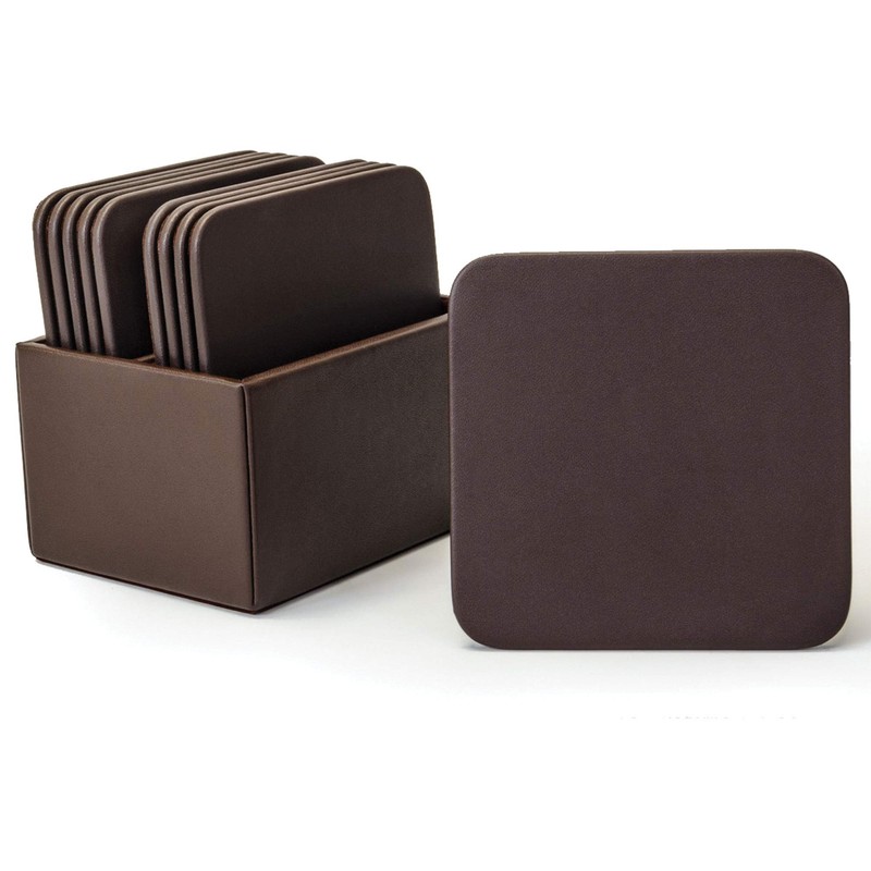 Dacasso Chocolate Holder Brown Leather 10 Square Coaster Set