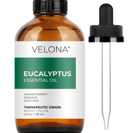 Eucalyptus Essential Oil by Velona - 4 oz | Therapeutic Grade 100% Pure and Natural | for Aromatherapy Diffuser, Massage, Skincare, Haircare, Soapmaking | Undiluted and Multipurpose in Glass Bottle