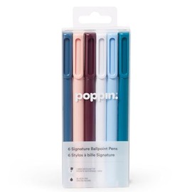 Poppin Signature Ballpoint Pens, Professional Office Pens, Medium Point 1mm, Set of 6 (Assorted Contemporary with Black Ink)