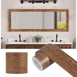 Alened 10M Brown Wood Grain Mirror Frame Border Peel and Stick Wallpaper, Removable PVC Waterproof Bathroom Mirror Tape Sticker Trim, Kitchen Wallpaper Self Adhesive Decor Sticker 2" x 393"