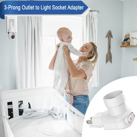 2 Pack Outlet to Socket Adapter, 360° Rotatable Plug in Light Bulb Socket with On/Off Switch, 3-Prong Outlet to E26 E27 Screw Base Bulb Socket (ETL Listed, White)