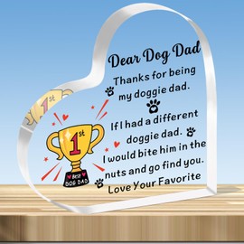 JMIMO Dog Dad Gifts Best Father's Day Gift for Dog Dad Birthday Gift Dog Lovers Gift for Men Dog Dad Heart Shaped Acrylic Plaque Present
