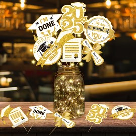 36Pcs Gold White Graduation Centerpieces for Tables 2025 with Lights Graduation Table Decorations Graduation Party Centerpieces Graduation Decorations Class of 2025 Graduation Party Decorations