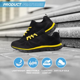 Get Fit Mens Lightweight Gym Fitness Athletic Comfort Cushioned Trainers - Black/Yellow - 12