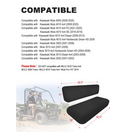 ZIDIYORUO Mule Bench Seat Cover Compatible with Kawasaki Mule 3000 3010 3020 4000 4010 (2001-2023 2025), Fabric Waterproof UTV Seat Cover Set for Mule Seat Accessories Parts, Waterproof, Easy-Clean