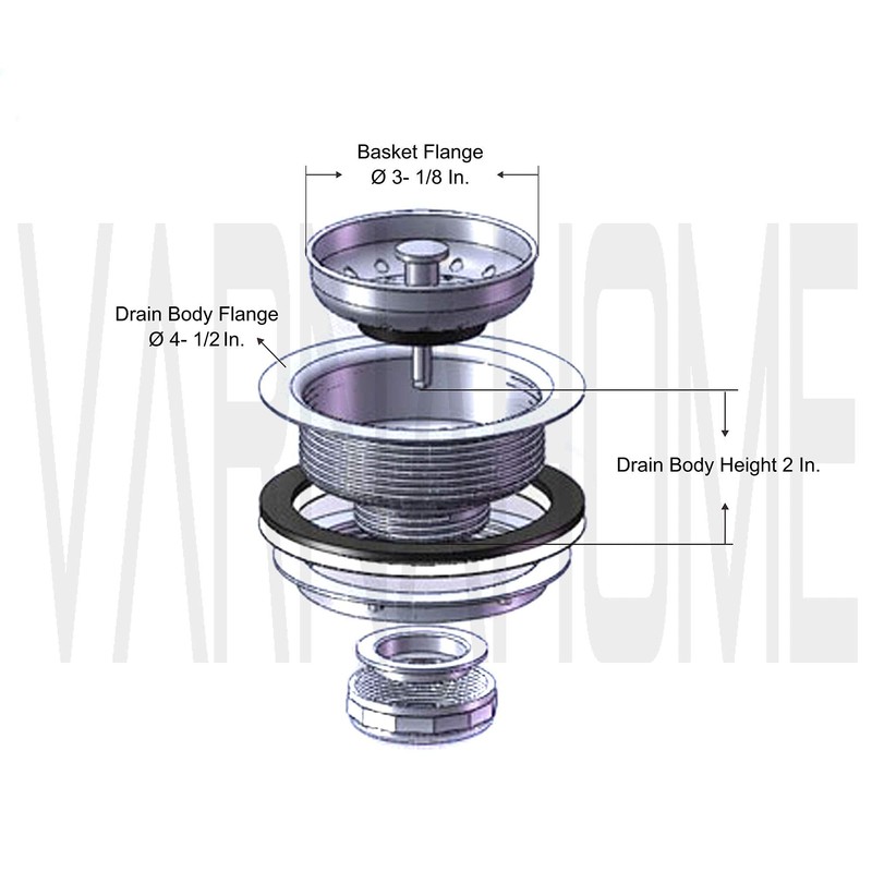 VARNAHOME Standard 3-1/2 Kitchen Sink Stainless Steel Drain Assembly With