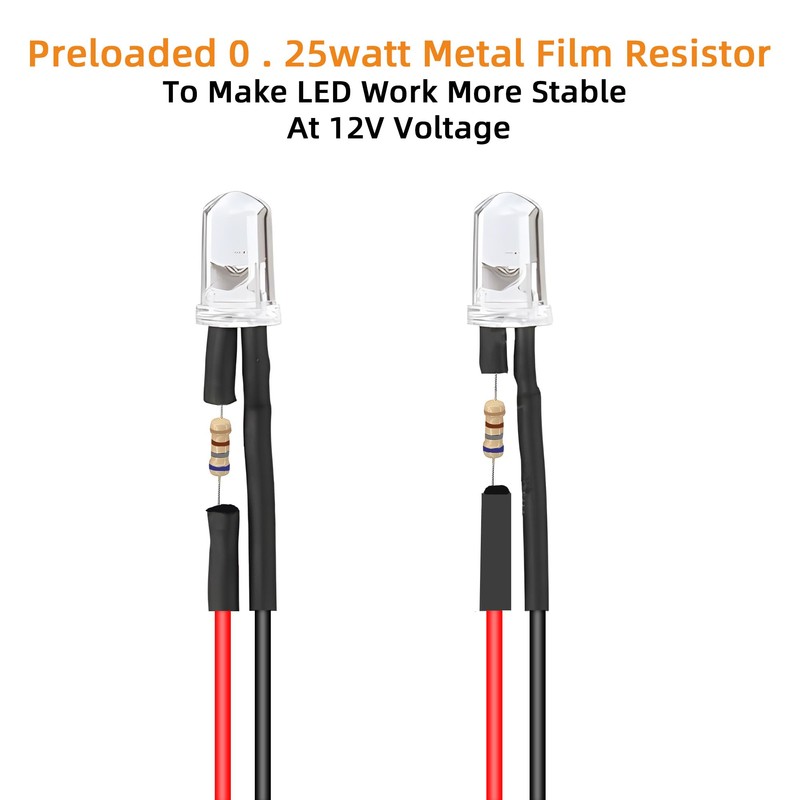 Juasky 60pcs Pre Wired Led 5mm，12v Pre Wired Led Diode