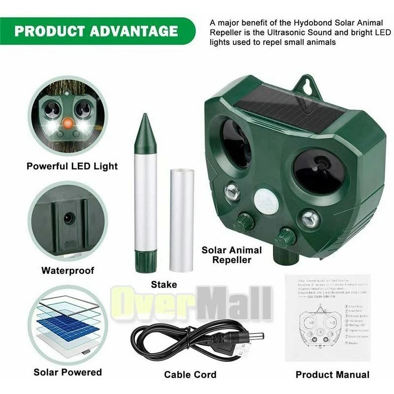 Ultrasonic Solar Animal Repeller 5 Modes with Motion Sensor Flashing