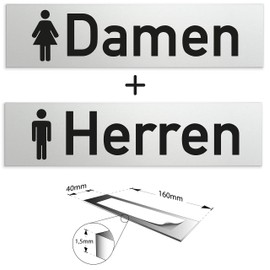 Türschilder24 Toilet Sign Set "Women + Men" Made of Anodised Aluminium • Size 160 x 40 x 1.5 mm • Door Sign