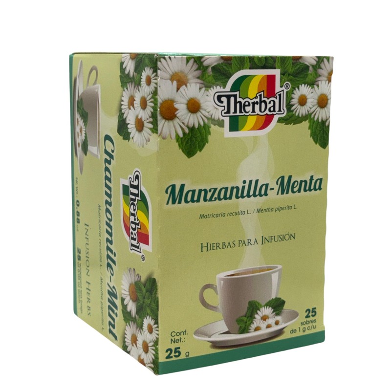 Manzanilla-Menta (Chamomile-Mint Tea) - 25 Tea Bags - Vegan, 100%