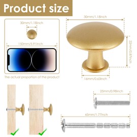 50 Pack Gold Round Cabinet Knobs Drawer Knob Bulk Set/ Hollow Inside/ Lightweight/ 1-1/6 Inch Cabinet Rustproof Dresser Knobs with Screws Modern Decorative for Kitchen Cabinets Dresser Furniture