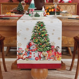 meioro Christmas Table Runner, Snowflake Santa Claus Polyester Table Runners, Red Xams Table Cover, Seasonal Fall Table Decoration for Home Party Dinner(Golden Snow, 13x48 Inch)