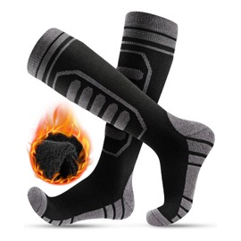 HIYATO Skisocken Herren & Damen aus Merino Wolle 2 Paar, Warme Thermosocken, Dicke Frottee Starker Socken für Sport (43-46, 2 Paar | Schwarz)