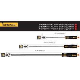 Titan 11307 3-Piece 36-Tooth Extra-Long Ratchet Set
