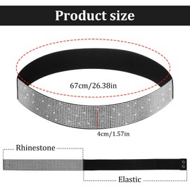 Teaaha Silver Belt Rhinestone Elastic Sequin Belts for Women, Stretch Wasit Belt Waistband Elegant Crystal Wedding Belts for Formal Dress