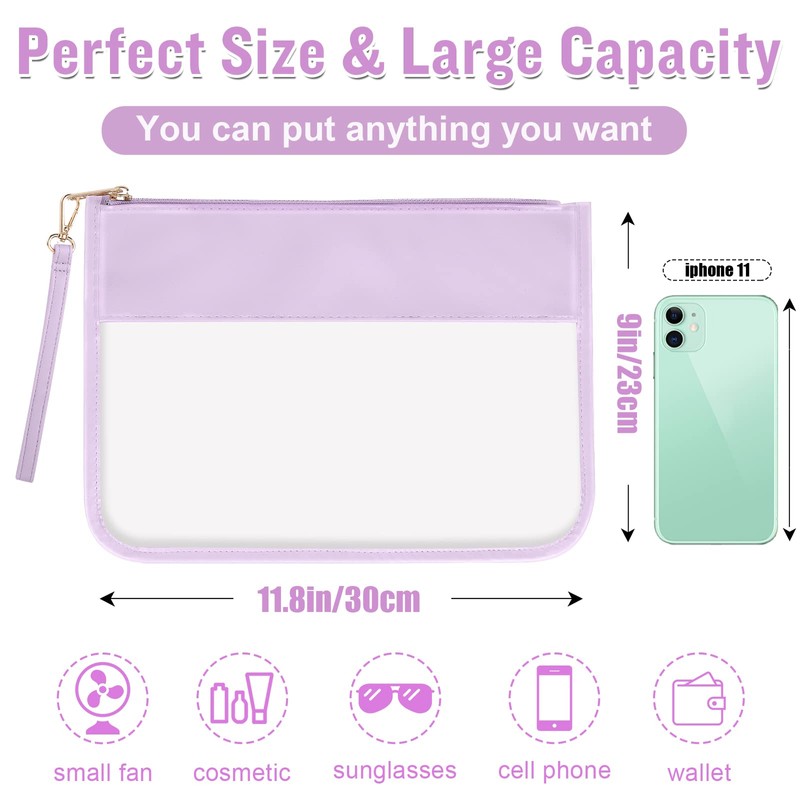 izuzta Clear PVC Flat Pouch PU Makeup Bag Clear Zipper