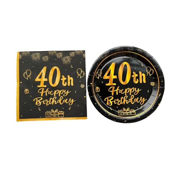 36PCS Happy Birthday Decorations Black Gold Happy Birthday Party Supplies