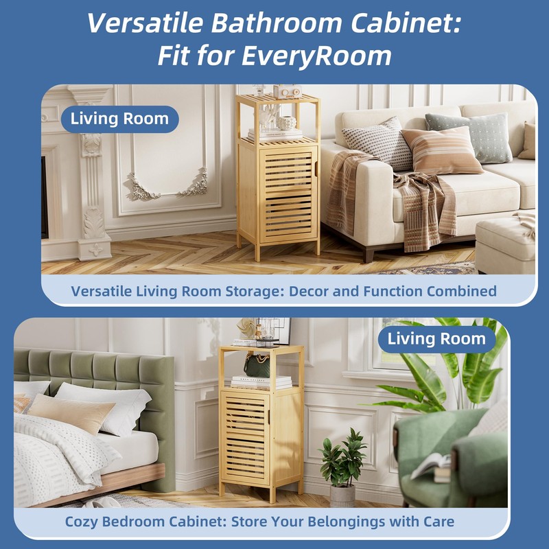 HITNET Bathroom Cabinet Freestanding, Small Bamboo Floor Cabinet, 4 Tier
