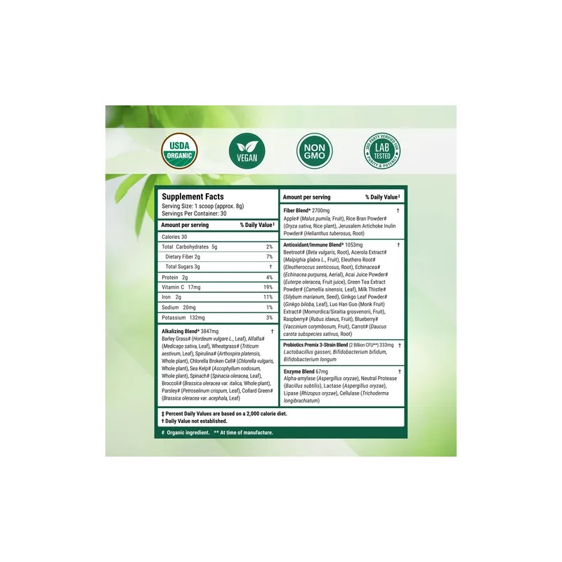 Nested Naturals Super Greens Polvo Orgánico 30 Porciones