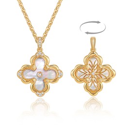 Fettero Dainty Gold Necklace for Women - Double Sided Pendant Necklace 14K Gold Plated Charm Clover Necklace Jewelry for Birthday Valentine's Day Trendy Lucky Gold Plated Necklace