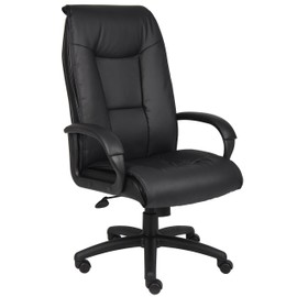 Boss Office Products Executive LeatherPlus Chair with Padded Arms in Black