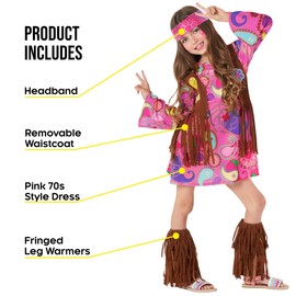 Morph Hippie Costume for Children Girls, Perfect for Carnival, Creative Hippi Design, Ideal for Fancy Dress, XL